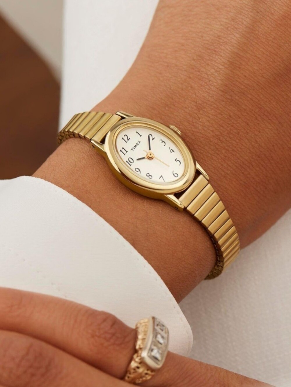 Timex Gold-Tone Oval Dial Stainless Steel Expansion Band Watch